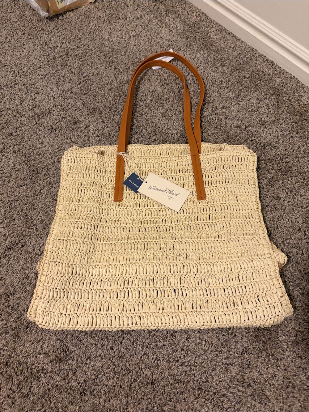 Universal Thread Cream Woven Tote with Tan Handles